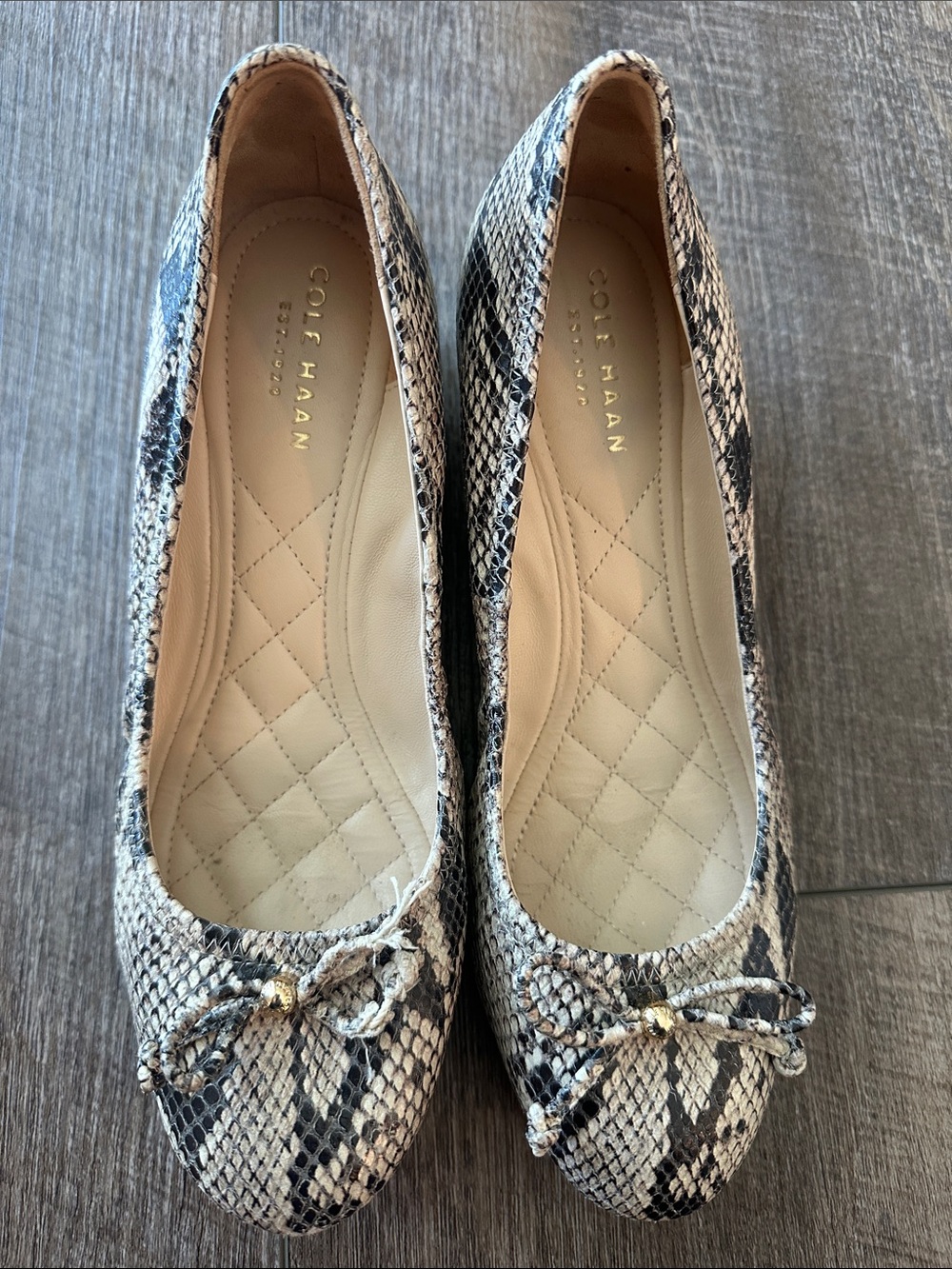 Cole Haan Snake-Print Ballet Flats in Beige and Black